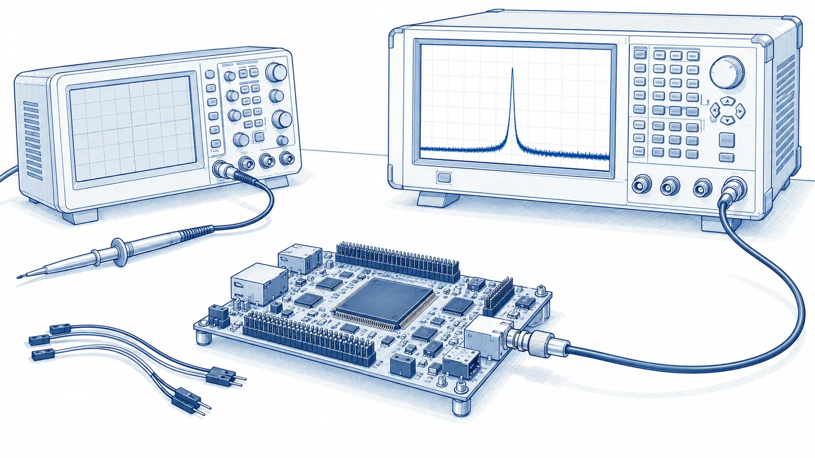 An FPGA-based oscillator providing the reference signal for a spectrum analyser.
