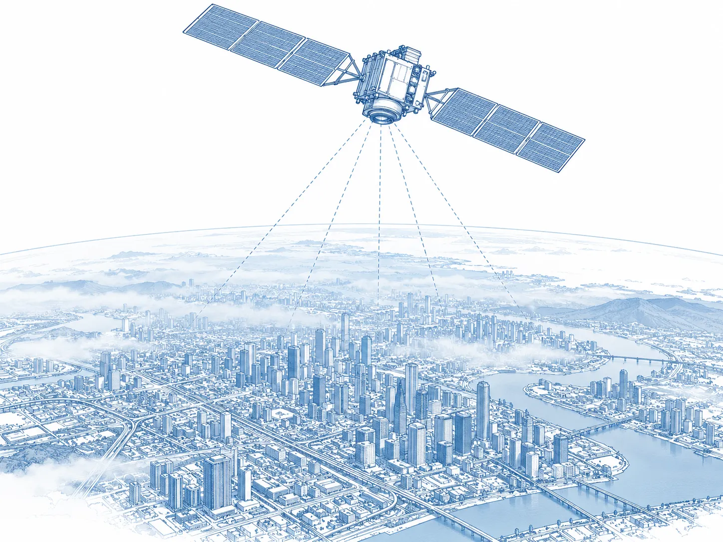 An Earth-observation satellite above a city: the setting of the satellite-based air pollution monitoring system the award recognised.