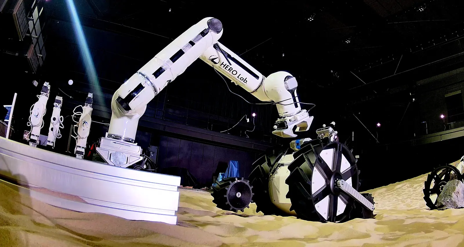 Self-assembly in the field: a limb reaching for a wheel module.