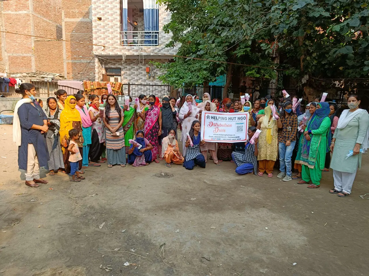 A hygiene-kit distribution drive, Delhi.